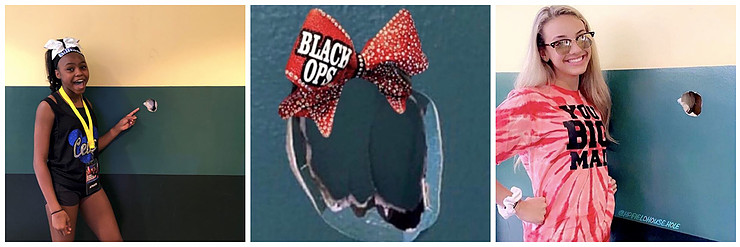 HP field house hole in wall cheerleading worlds summit 2019, with woodlands elite black ops and Ryan Cummings 