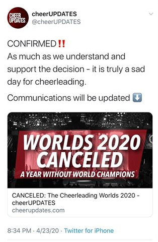 cheer updates the cheerleading worlds 2020 canceled