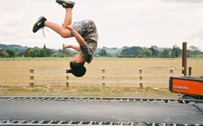 cheerleading back tuck on trampoline at home