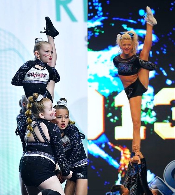 flyers from Legends Cheer Academy and Maryland Twisters F5 (kelcie burch) performing the paperclip body position