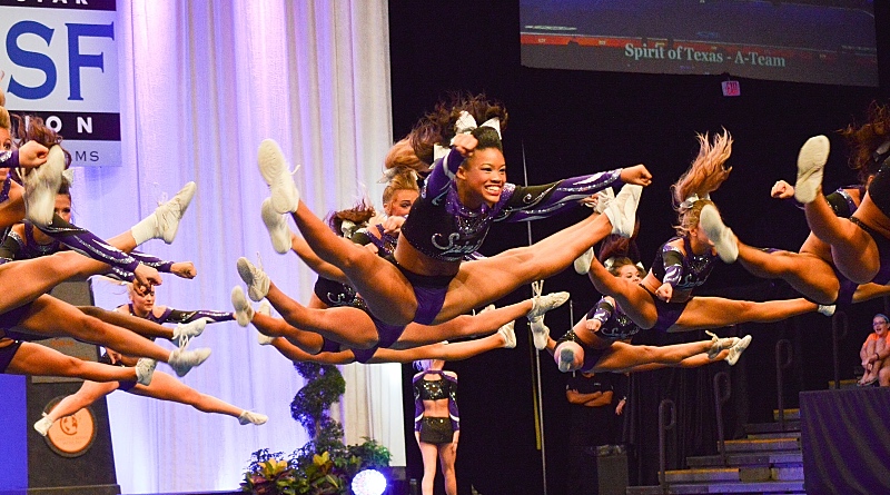 toe touch cheerleading jump by spirit of Texas a-team